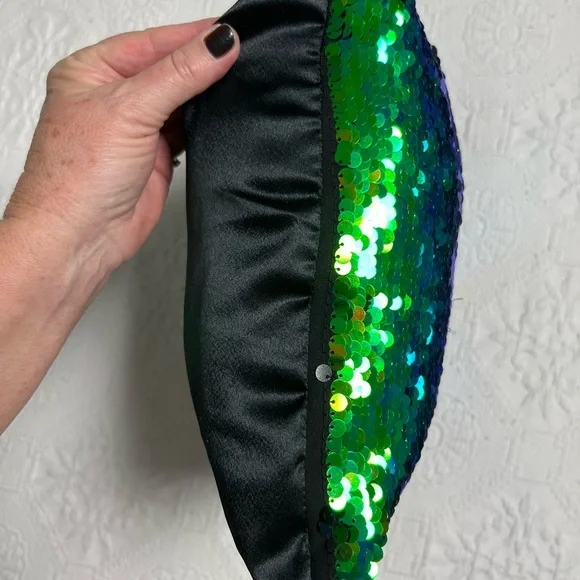 Black Sequin Pillow with Green LOVE Design - Picture 4 of 11